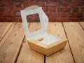 EKO KRAFT štvorcový — kartónová nádoba s viečkom — 12 × 12 × 4 cm; pripojené viečko